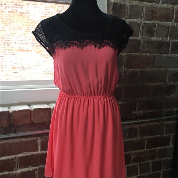 Black Lace and Coral Dress - Picture 1 of 3